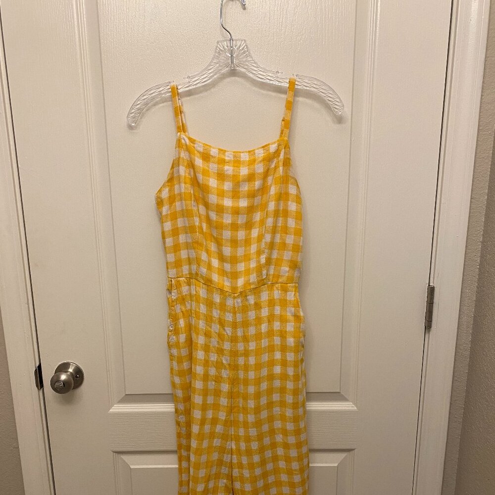 Yellow Linen-Blend Cami Jumpsuit